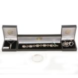 Silver jewellery set with clear stones, D for Diamond cross bangle- new and boxed.