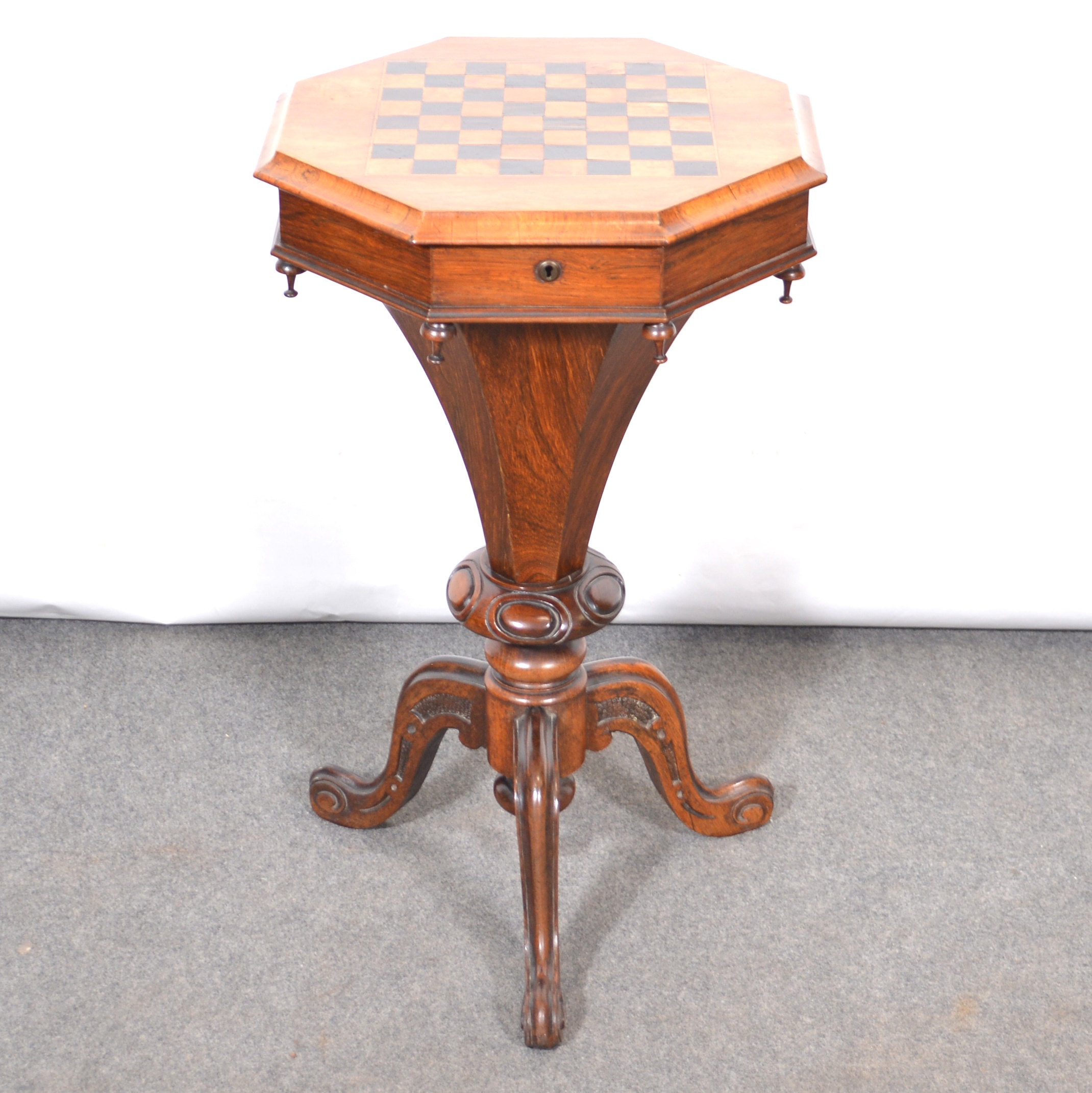 Victorian rosewood pedestal work table, - Image 2 of 2