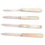 Four mother-of-pearl and silver folding fruit knives.