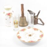 Champagne flutes and coupes, Royal Albert 'Old Country Roses' and other ceramics and metalwares.