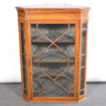 Late Victorian inlaid mahogany hanging corner cabinet,