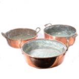 Victorian copper jam pans.