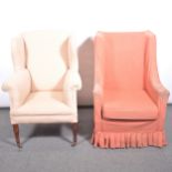 Edwardian wing back easy chair and another,