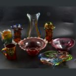 Seven Murano style glass vessels, and another decorative glass tankard.