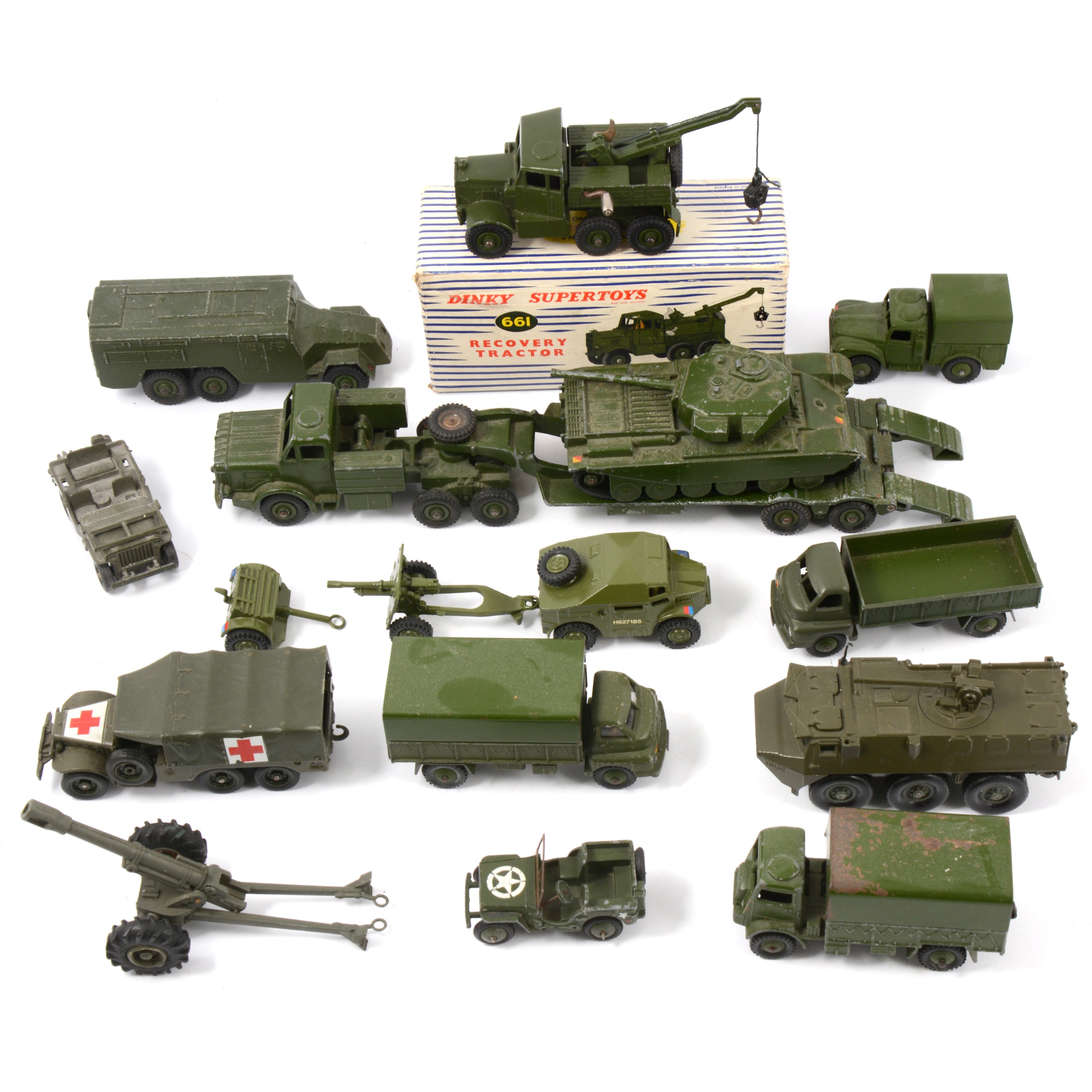 Dinky and other die-cast military models, including Dinky no.661 Recovery Tractor, boxed