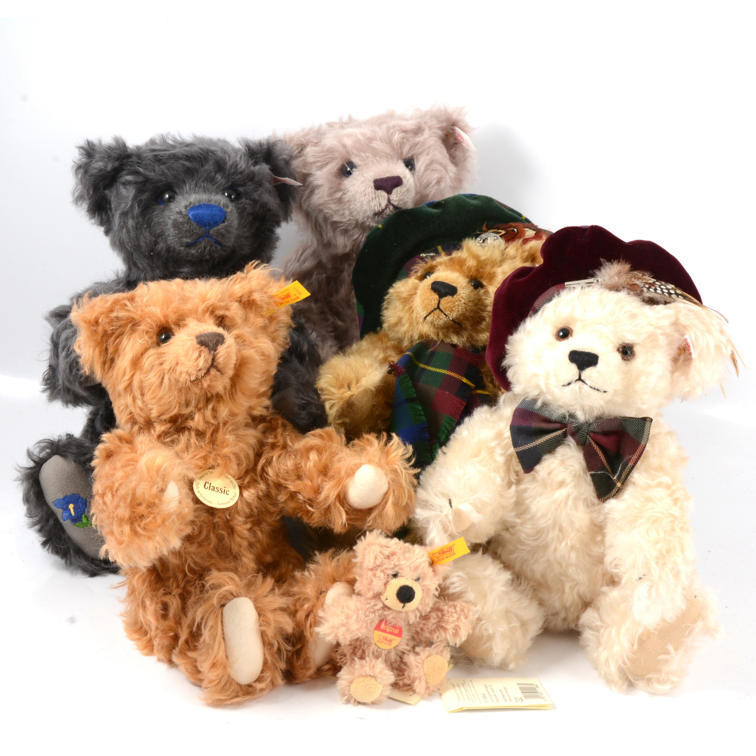 Steiff teddy bears, six including British Collector's 1999