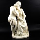 Large white ceramic figure group, lovers in period costume.
