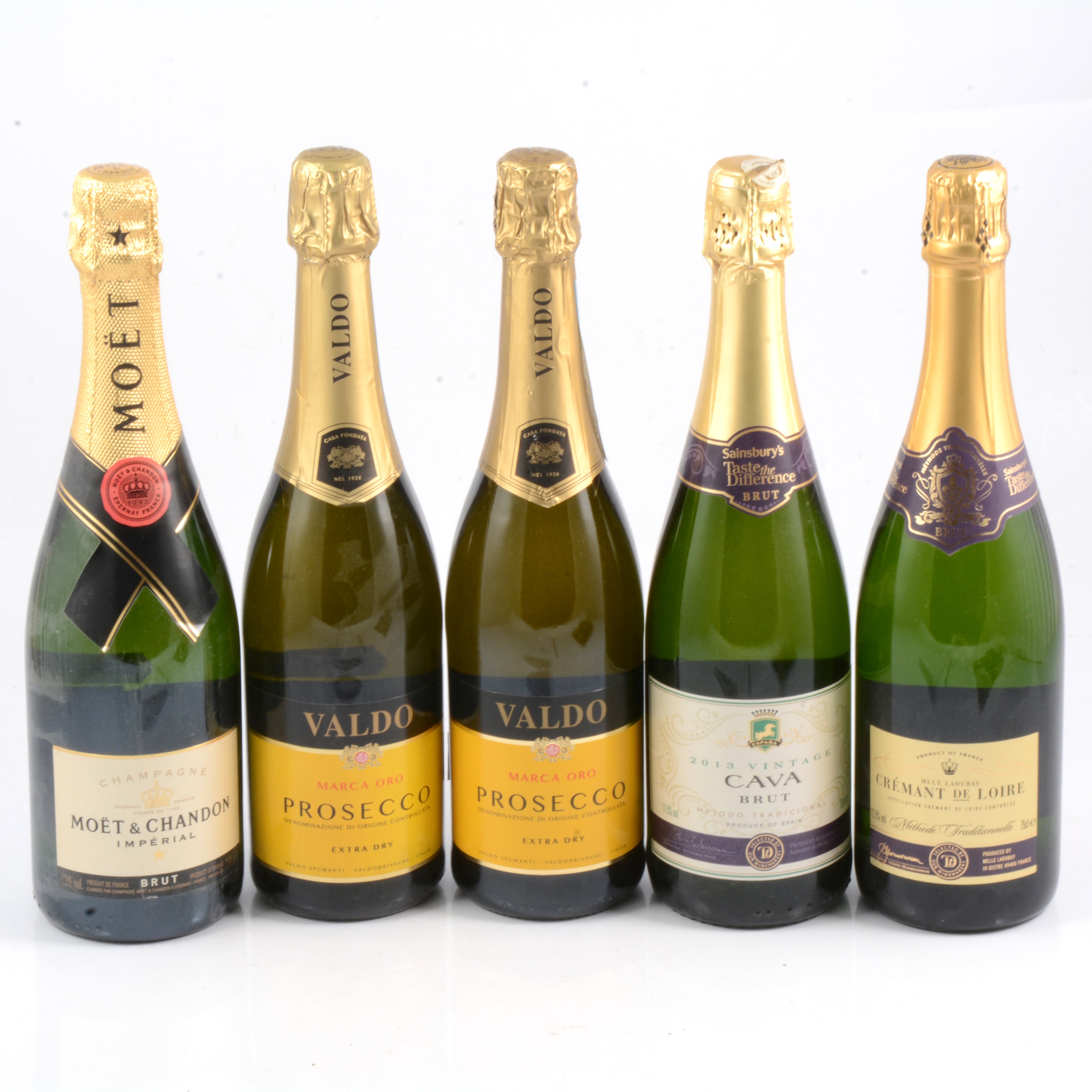 Five bottles of sparkling wine, including Moet champagne