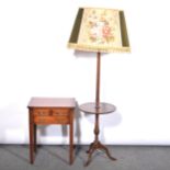 Reproduction mahogany standard lamp / table, and a side table
