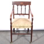 Victorian inlaid mahogany elbow chair.