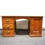 Pitch pine pedestal desk.