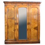 Victorian burr walnut triple wardrobe,