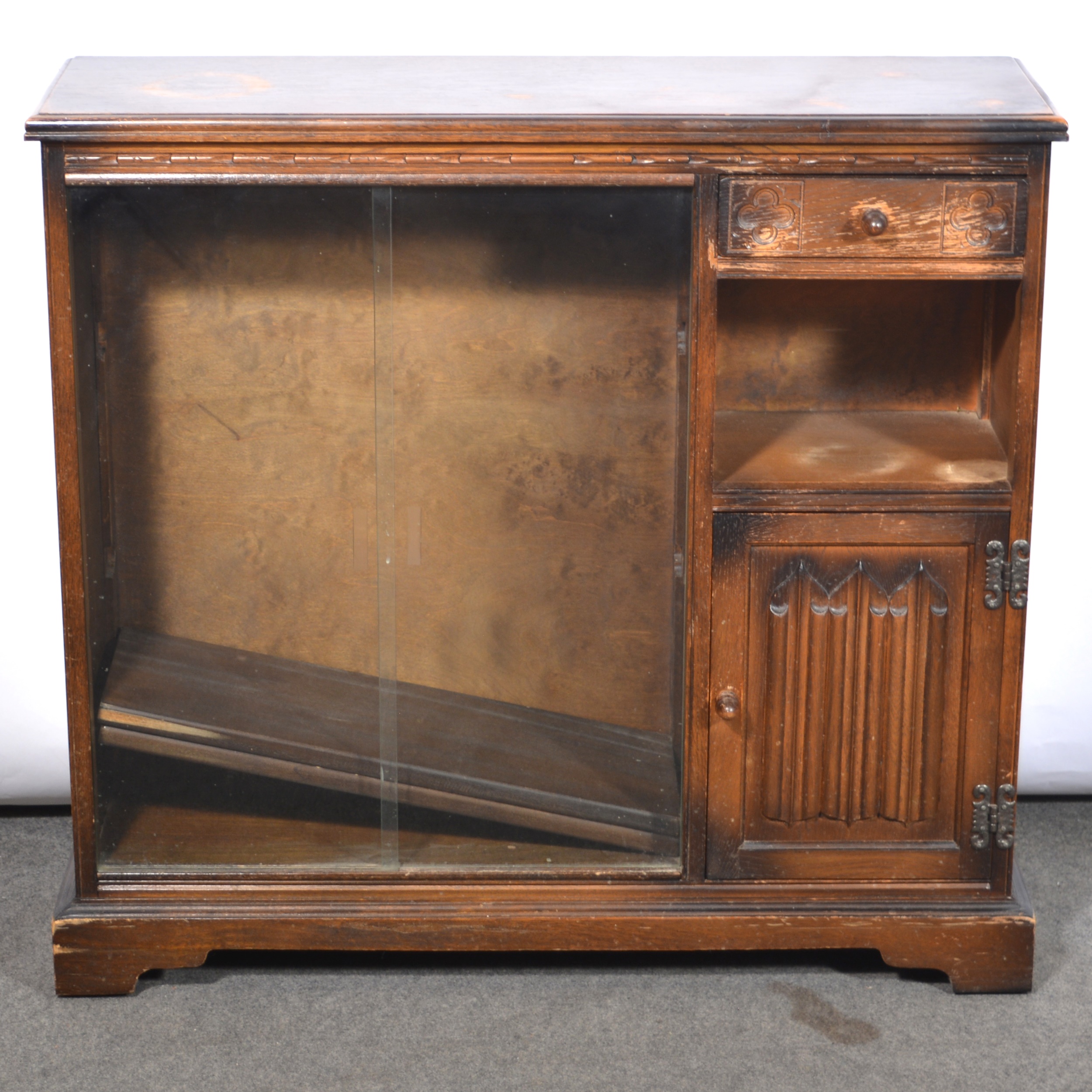 Two stained oak glazed bookcases and an open bookcase - Image 3 of 4