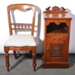 Late Victorian walnut bedside cupboard and a bedroom chair