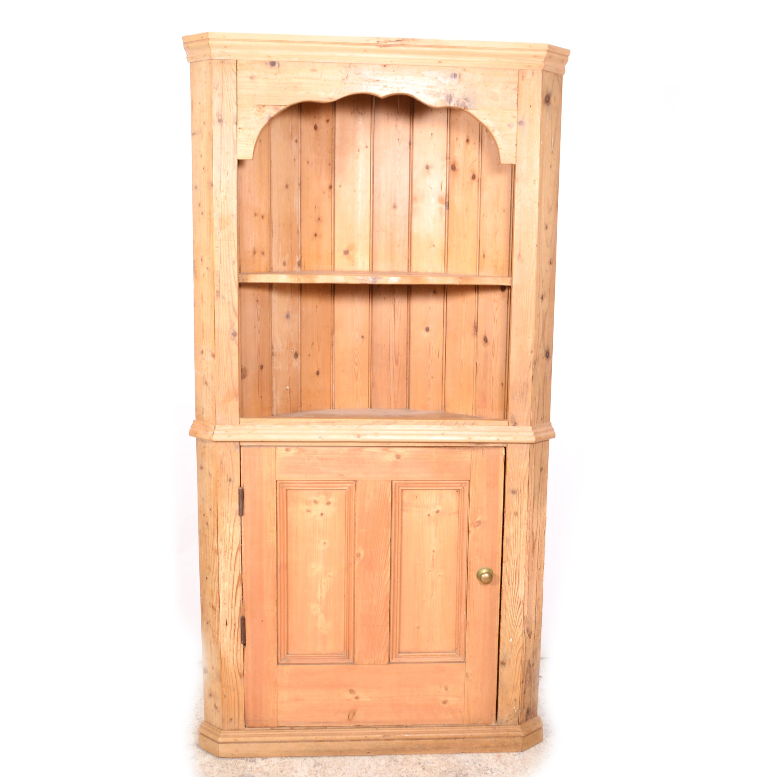 Pine freestanding corner cupboard,