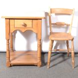 Modern pine side table and a kitchen chair