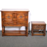 Reproduction oak side cabinet and a similar sewing box