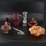 Ruby and cranberry glass vases and pots, Mary Gregory vase and other glassware.