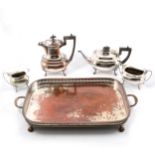 Silver plated four piece tea set on a tray