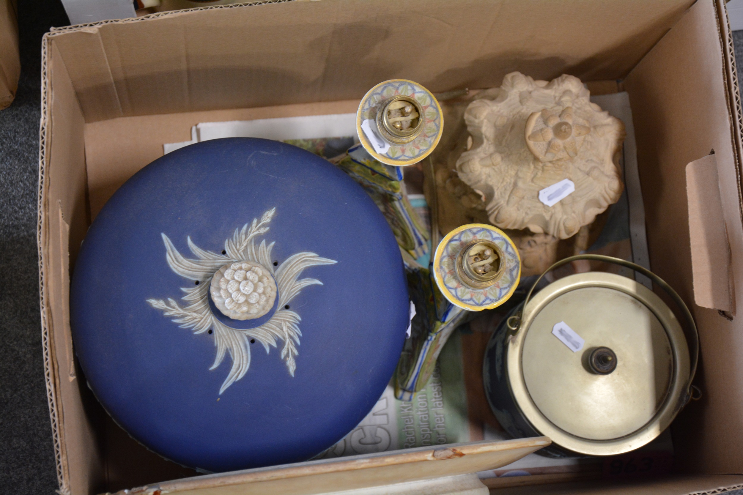 Large blue and white cheese dish and cover, Wedgwood biscuit barrel, and other ceramics and - Image 3 of 4