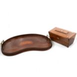 Early Victorian mahogany rosewood tea caddy and mahogany galleried tray.