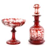 Continental ruby overlaid glass decanter, and a similar comport.
