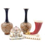 Doulton & Slater bottle vases, Coalport pastille burner and cornucopia vase.
