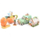 Wallace and Gromit cheese dish, pumpkin teapot, van storage jar and other decorative items.