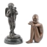 Reproduction bronze, cupid and a bronzed figure