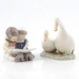 Bing & Grondahl Copenhagen porcelain group of two children reading and another model of two geese,