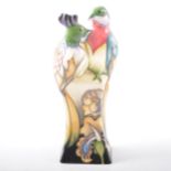 Moorcroft Pottery, a Fleur de Luce bird group, designed by Emma Bossons.