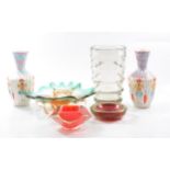 Quantity of Murano style glass vessels, and pair of Italian ceramic vases