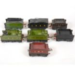 Seven loose O gauge model railway locomotive tenders mostly Hornby.