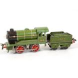 Hornby O Gauge electric locomotive and tender, E120, 0-4-0, LMS green, 2810, 20v.