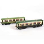 Two Hornby O gauge No.2 Pullman coaches, green, 'Princess Helen' and 'Dining Saloon'