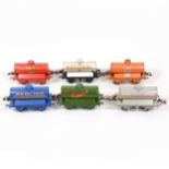 Six Hornby O gauge model railway tank wagons