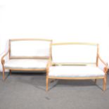 Pair of modern beechwood sofas,
