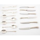 Canteen of silver cutlery, Hanoverian pattern, eight place setting,