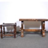 Elm and beech stool and one other,