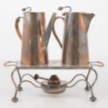 Silver plated coffee pot, hot water jug and a hotplate,