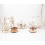 Collection of silver plated wares including cocktail shaker,