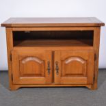 Pair of Contemporary oak bedside cupboards and a similar media cabinet