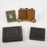 Two Victorian cased daguerreotype in carved jet style cases, a gilt framed triptych.