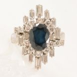A contemporary sapphire and diamond cluster ring.