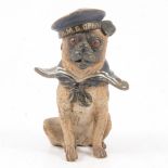 Cold painted bronze model of a dog dressed as a sailor,