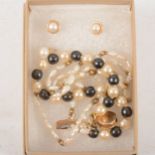 Cultured pearl stud earrings, freshwater pearl necklace.