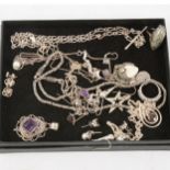 Silver jewellery set with diamonds, amethyst, garnet etc,