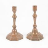 Pair of brass candlesticks, 18th Century,