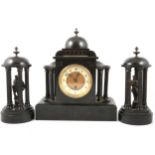 Late Victorian clock garniture,