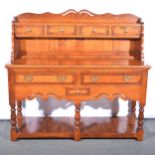 George III style oak and mahogany banded servery dresser,